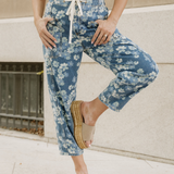 Eliana Floral Printed Drawstring Barrel Jeans