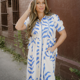 Miller Leafy Botanical Print Side Tie Button Down Maxi Dress