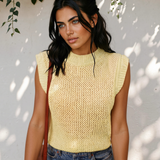 Brielle Hollowed Knit Round Neck Sweater Vest - Yellow