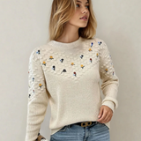 PREORDER Gemma Mixed Texture Knit Flower Embroidered Detail Casual Sweater | Dropship