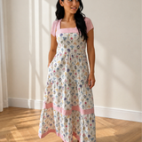 Hazel Floral Print Striped Detail Knot Straps Maxi Dress