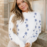 Polly Floral Embroidered Scallop Hem Cropped Sweater