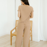 Rowen Stripe Crew Neck Tee Drawstring Waist Cropped Pants Set