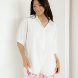 Wrenlee Plain 3/4 Batwing Sleeve Oversize Button Up Blouse - White