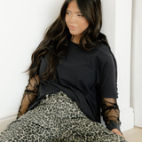 Lace Layered Long Sleeve Tee - Black