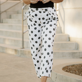Polka Dot Bow Detail Pocketed Barrel Jeans