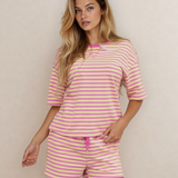PREORDER Elsa Stripe Drop Shoulder Boxy Casual Terry Short Set - Sherbet
