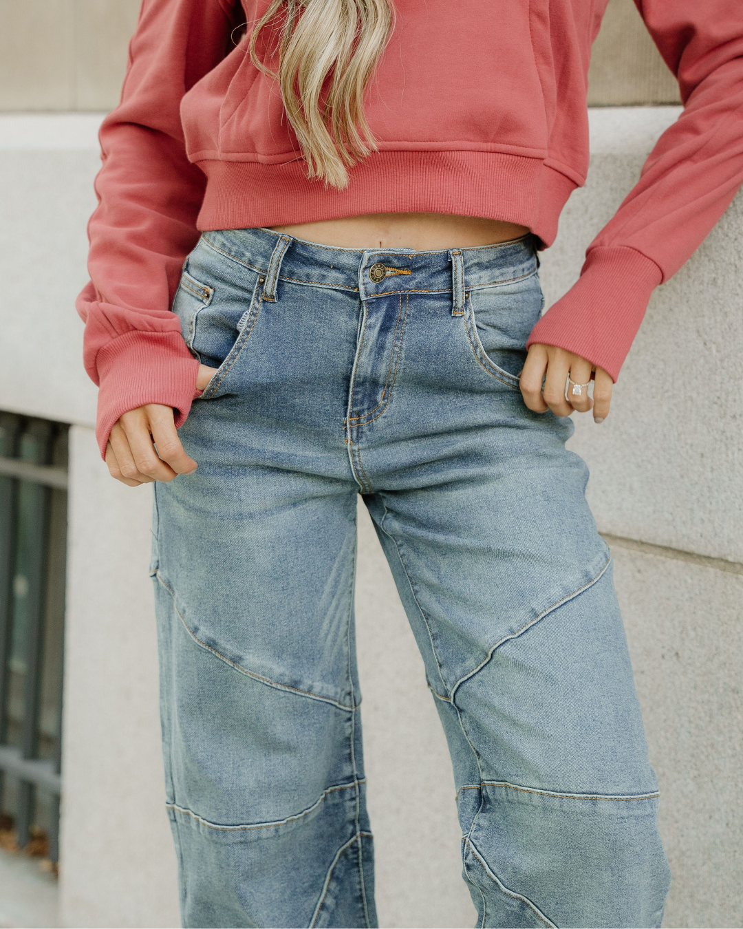 Adeline Exposed Stitching High Waist Barrel Jeans