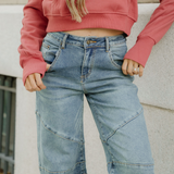 Adeline Exposed Stitching High Waist Barrel Jeans