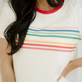 Melanie Rainbow Stripe Print Crewneck T Shirt