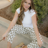 Riley Checkered Print Denim Barrel Pants