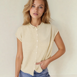 PREORDER Kiara Buttoned Front Rolled Hem Cap Sleeve Sweater Top | Dropship