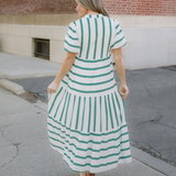 Tiffany Ricrac Trim Notched Neck Half Sleeve Vacation Dress
