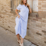 Kaeli Bubble Short Sleeve Tiered Scallop Long Dress