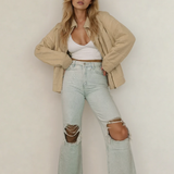 PREORDER Georgie Zip-Up Pocket Quilted Jacket - Khaki | Dropship