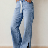 Calypso Side Slit High Rise Drawstring Casual Jeans
