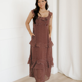 Irene Polka Dot Print Backless Ruffled Tiered Maxi Dress