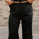 Mila Textured Loose Fit T Shirt and Drawstring Pants Set - Black | Dropship