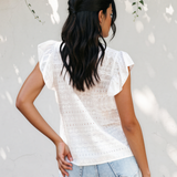 Elodie Lace Neck Flutter Sleeve Eyelet Blouse