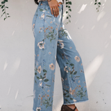 Kinsley Retro Floral Print Frayed Hem Shift Jeans