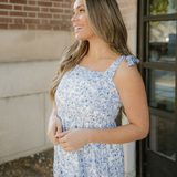 Jaylani Blue Floral Print Knot Straps High Waist Flared Maxi Dress