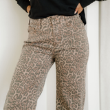 Emiliana Leopard Frayed Edge Wide Leg High Waist Jeans