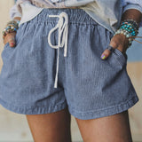 Lottie Stripe Drawstring Elastic Waist Casual Denim Shorts