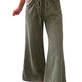 Jungle Green Mineral Wash Seam Detail Flare Leg Drawstring Pants
