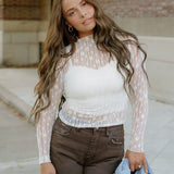 Claire Floral Lace Long Sleeve Slim Fit Top - White | Dropship