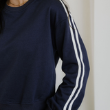 Fiery Red Varsity Striped Detail Crewneck Pullover Elastic Sweatpants 2pcs Outfit