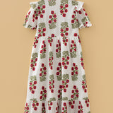 PREORDER Kali Floral Short Bubble Sleeve Tiered Maxi Dress - Beige | Dropship