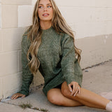 Cable Knit Sweater Dress - Green