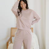 Fiery Red Varsity Striped Detail Crewneck Pullover Elastic Sweatpants 2pcs Outfit
