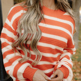 Avery Striped Ribbed Trim Drop Shoulder Sweater | Dropship