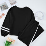 Jordyn Varsity Stripe  Drawstring Wide Leg Pant Set - Black | Dropship