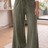 Jungle Green Mineral Wash Seam Detail Flare Leg Drawstring Pants