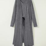Maggie 3pcs V Neck T Shirt Ribbon Knot Pants Open Duster 3pcs Lounge Set - Gray