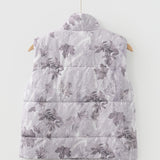 PREORDER Tessa Camo Leaf Print Winter Puffer Vest - Gray | Dropship