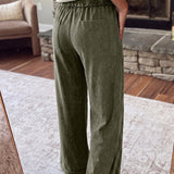 Jungle Green Mineral Wash Seam Detail Flare Leg Drawstring Pants