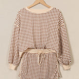 Gingham Crew Neck Long Sleeve Top and Skort Set