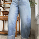 Myosotis Raw Hem Turnup Loose Ankle-length Jeans