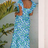 Sunny Floral Print Square Neck Ruffled Strap Maxi Dress