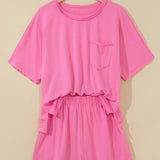 Jess Raw Edge Patch Pocket Oversized Top and Shorts Set