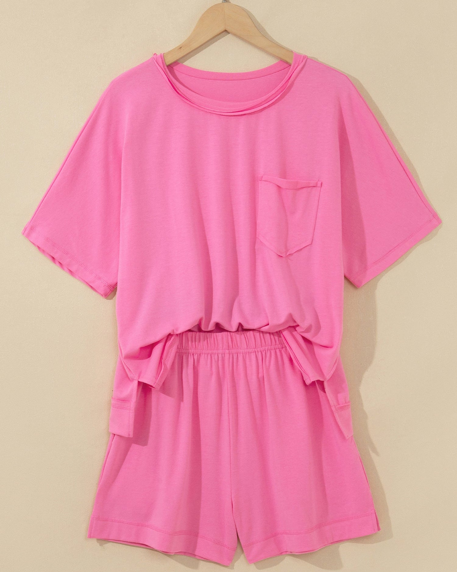 Jess Raw Edge Patch Pocket Oversized Top and Shorts Set