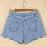 Danna Scalloped Trim Casual Denim Shorts