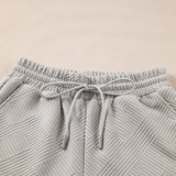 Astrid Textured Loose Top Casual Two Piece Short Set - Gray