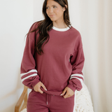 Jordyn Varsity Stripe  Drawstring Wide Leg Pant Set - Mineral Red