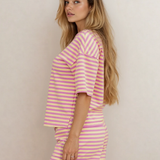 PREORDER Elsa Stripe Drop Shoulder Boxy Casual Terry Short Set - Sherbet