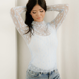 Claire Floral Lace Long Sleeve Slim Fit Top - Blue