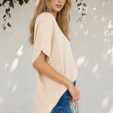 Capri Frayed Batwing Sleeve Textured Cotton Blouse - Apricot